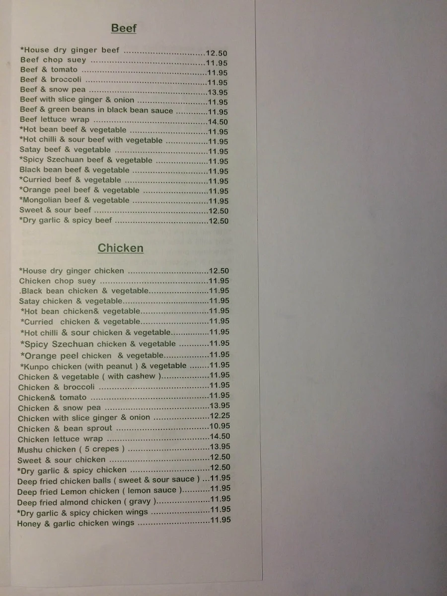 Menu, Fong's Eatery