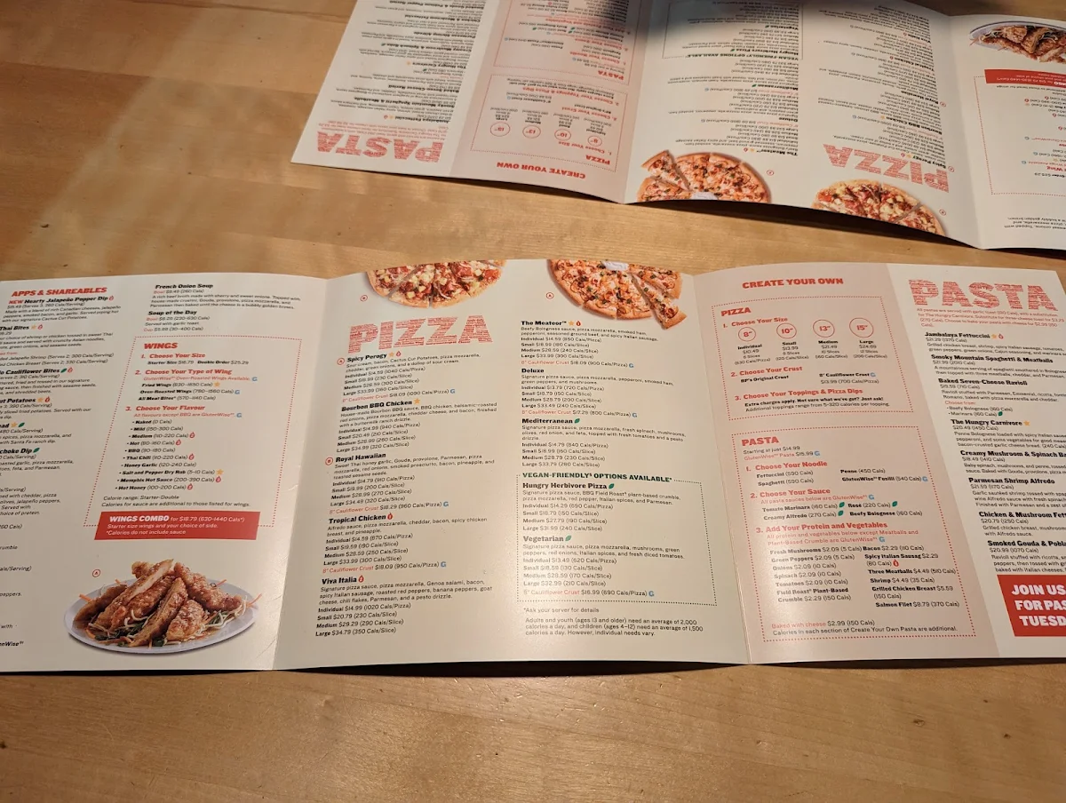 Menu, Boston Pizza