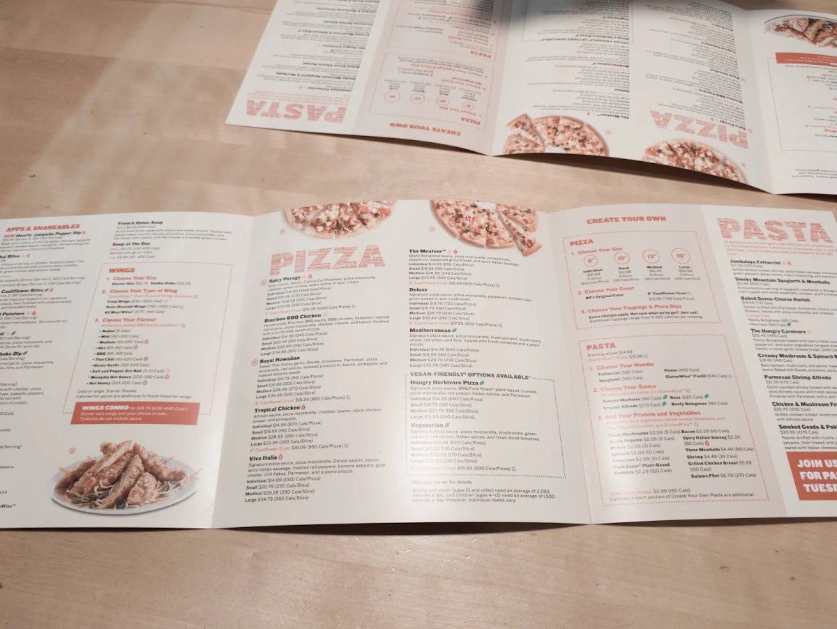 Menu, Boston Pizza