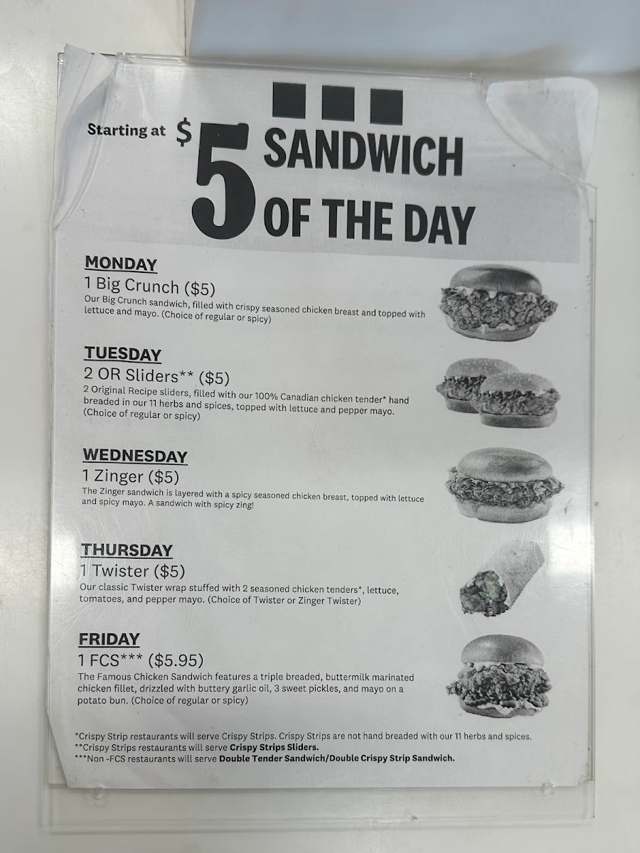 Menu, KFC