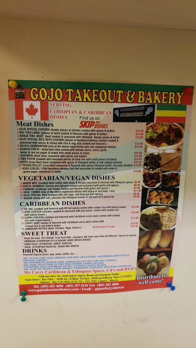 Menu, Gojo Takeout & Bakery Ltd