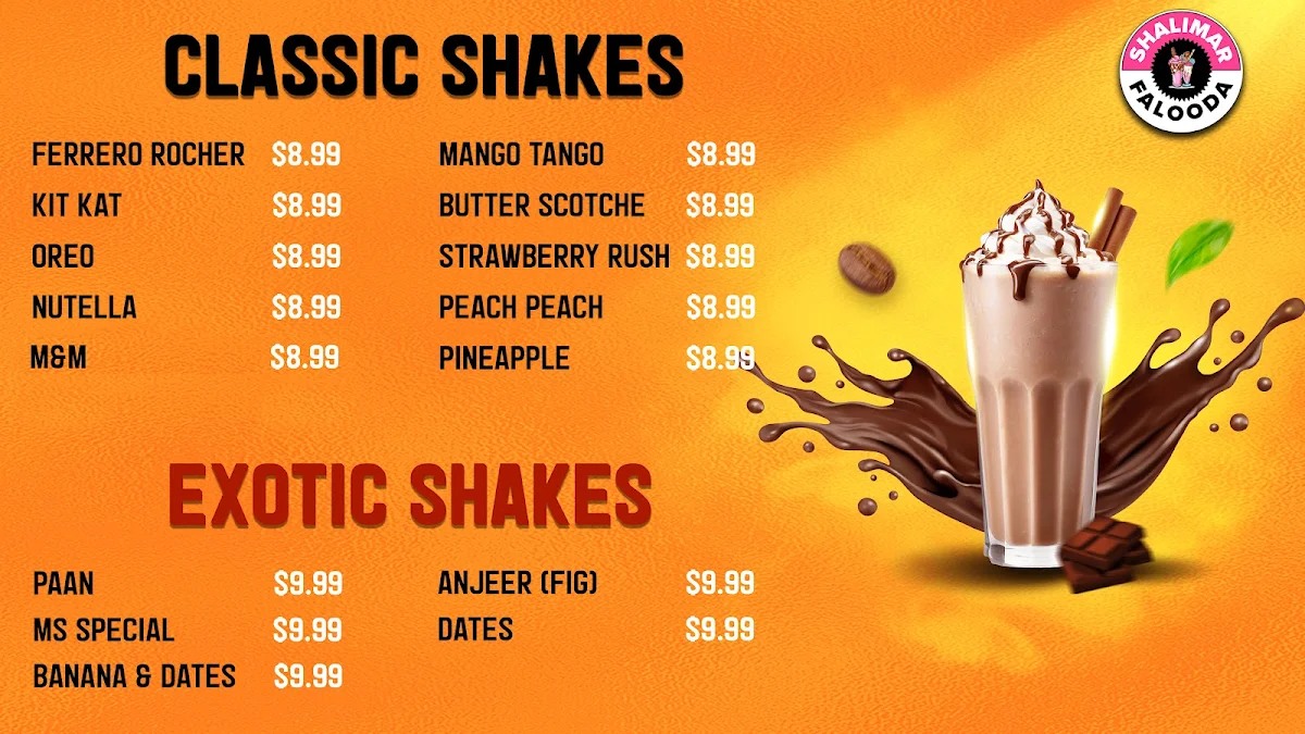 Menu, Shalimar Falooda