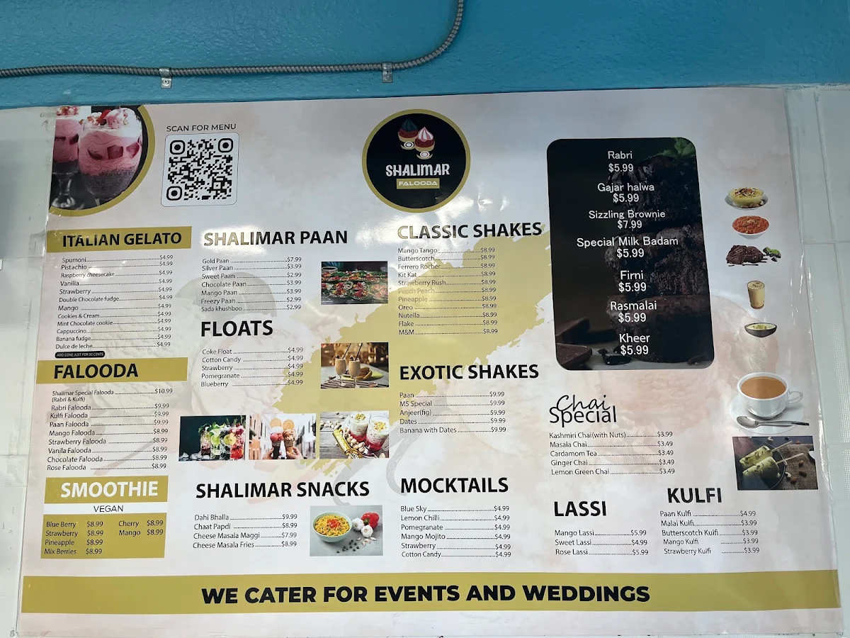 Menu, Shalimar Falooda