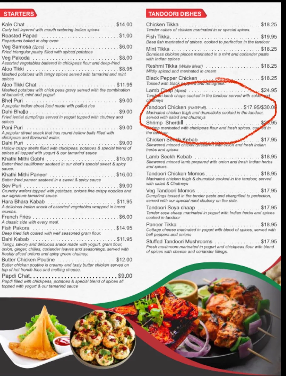 Menu, Bombay Club