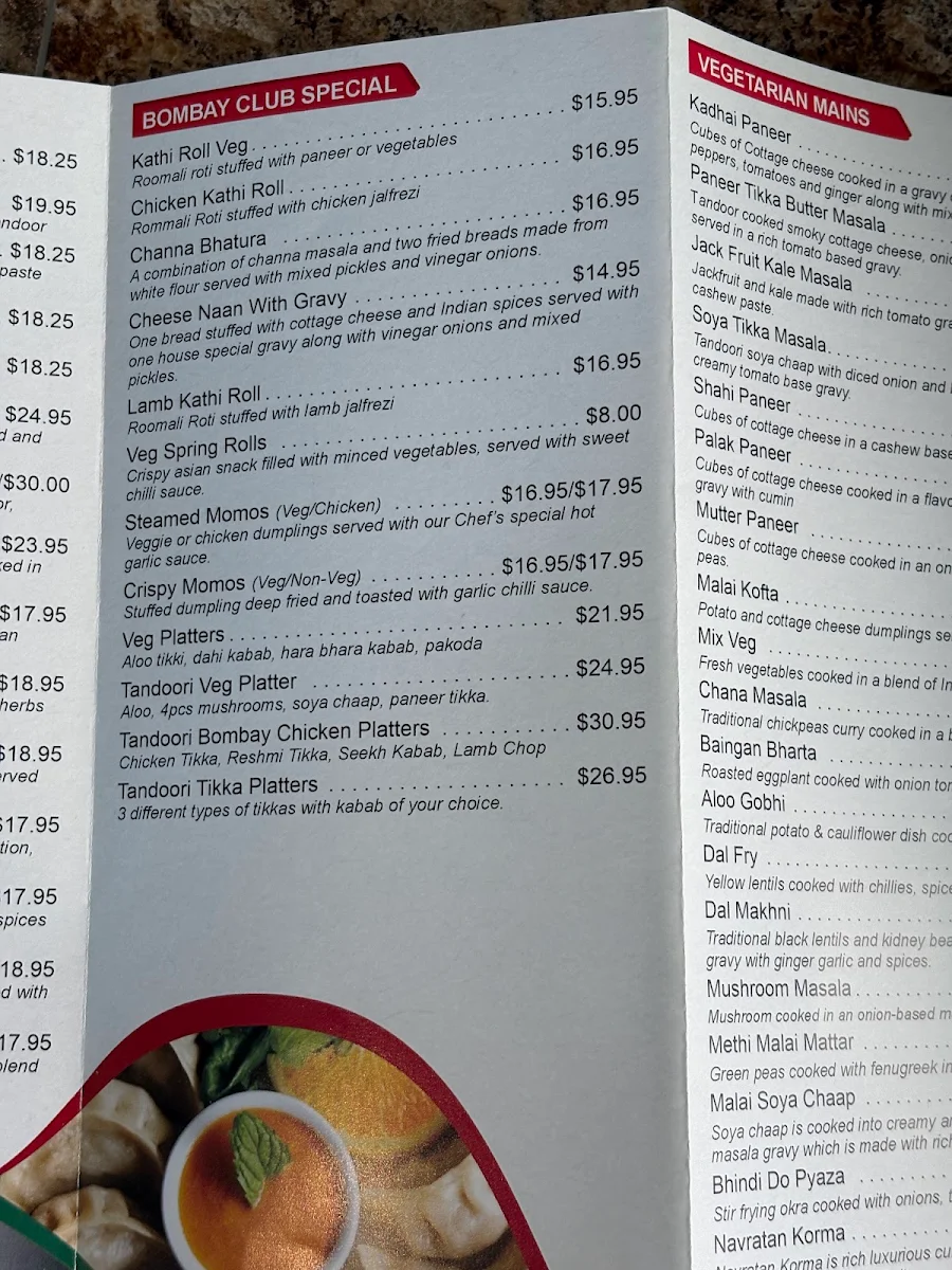 Menu, Bombay Club