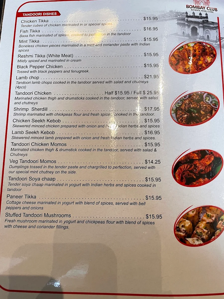 Menu, Bombay Club