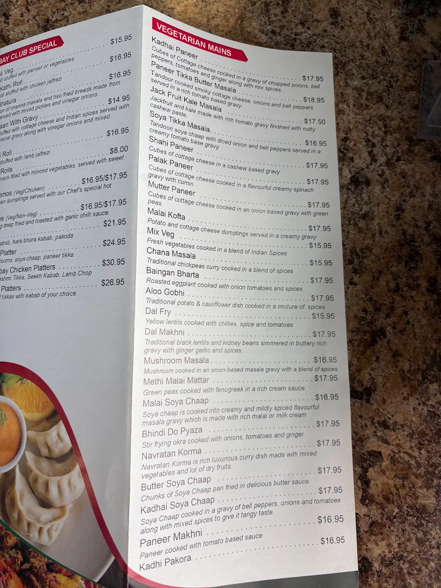 Menu, Bombay Club