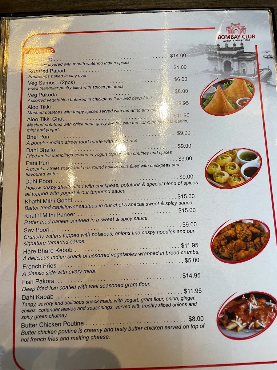 Menu, Bombay Club