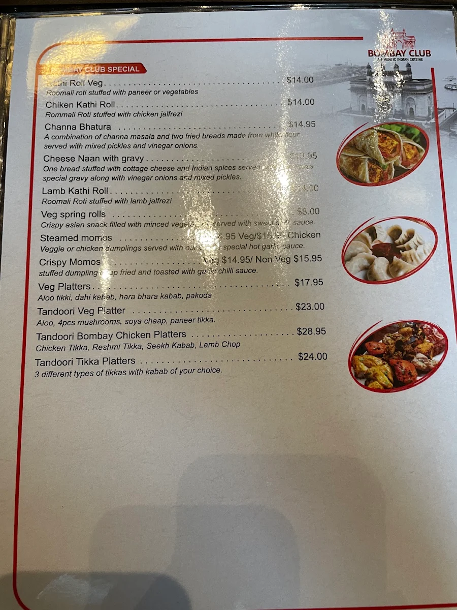 Menu, Bombay Club