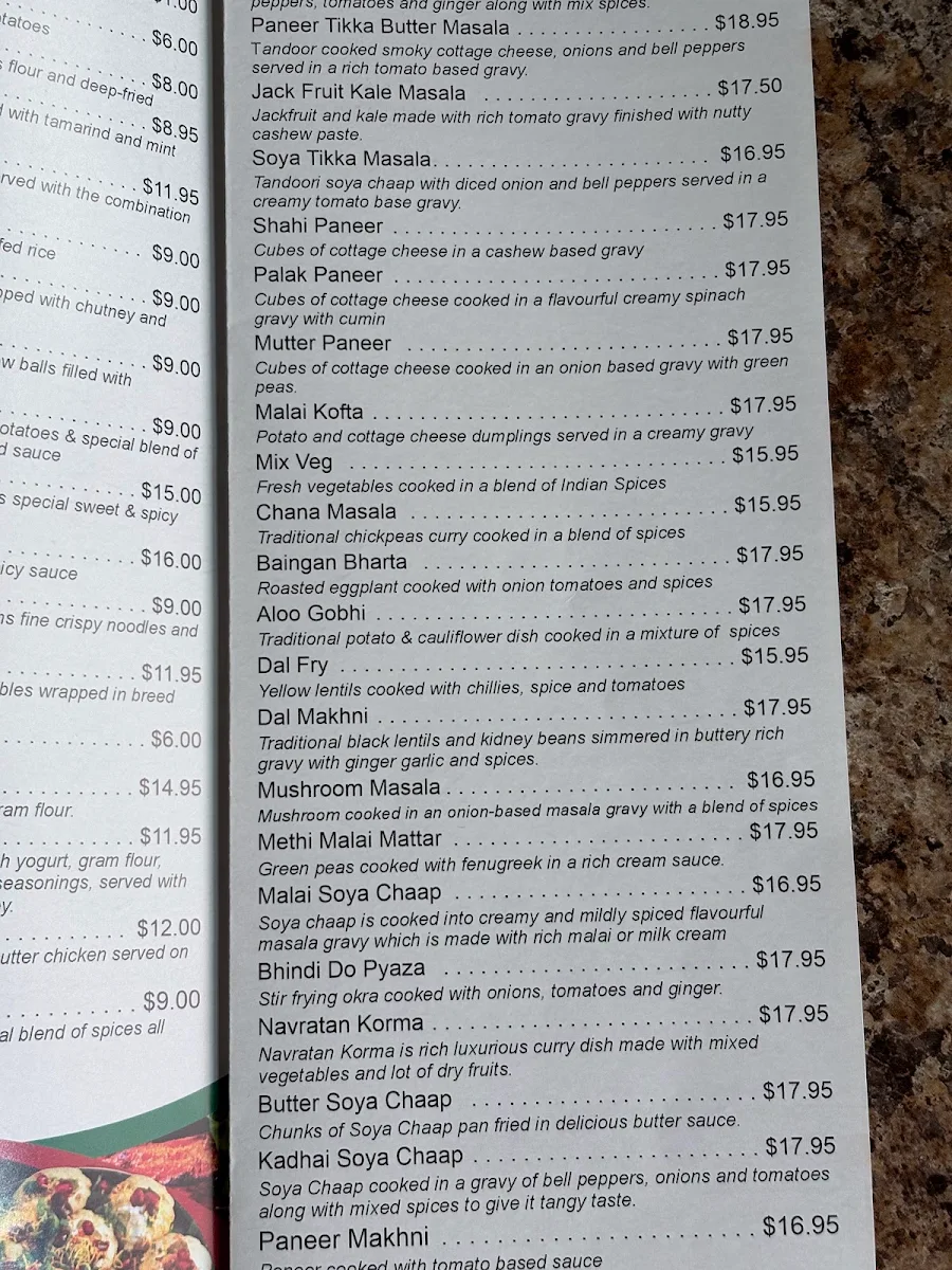 Menu, Bombay Club