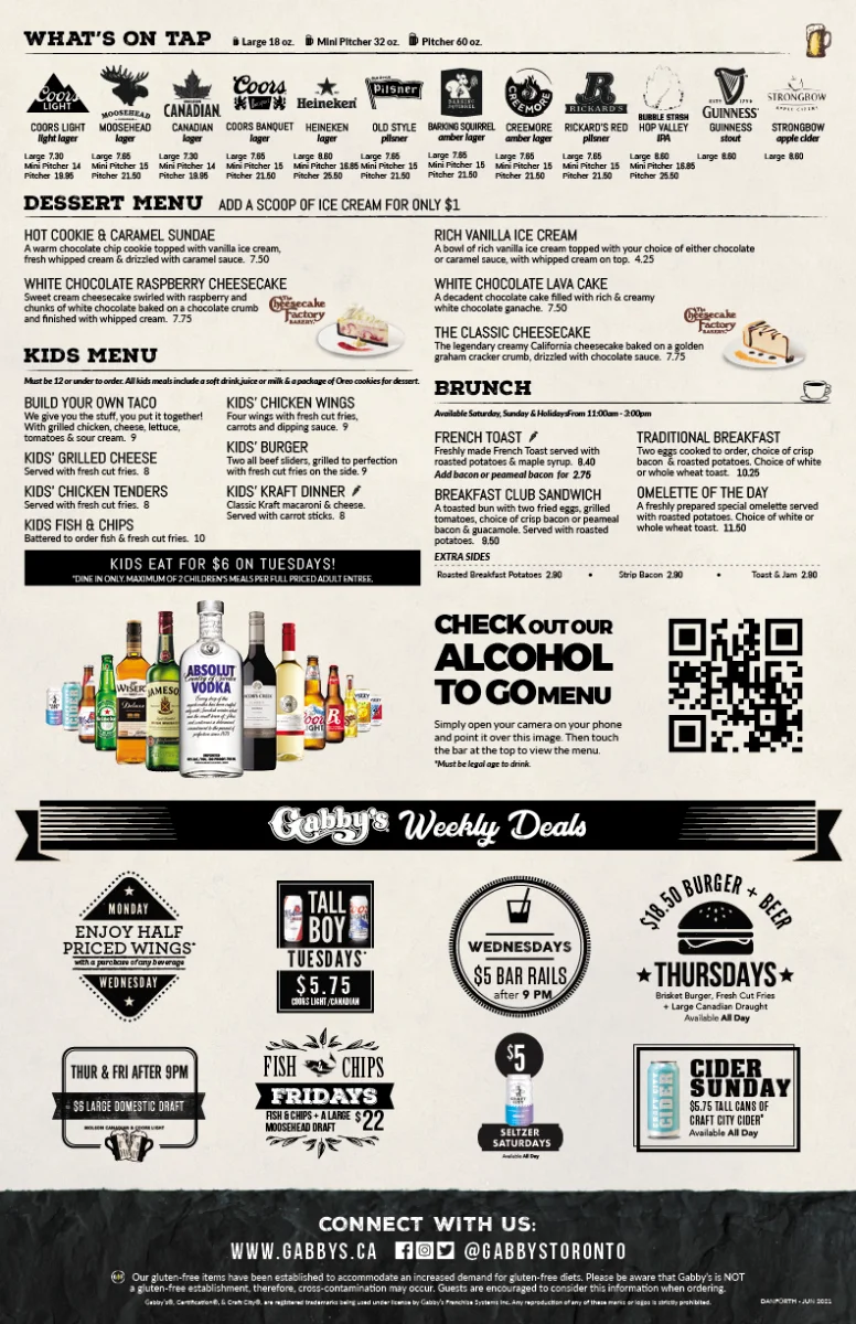 Menu, Gabby's