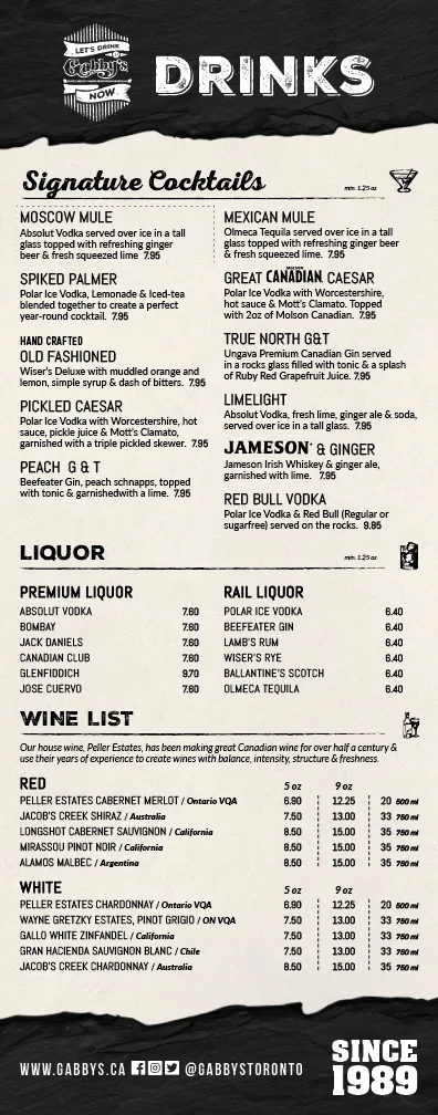 Menu, Gabby's