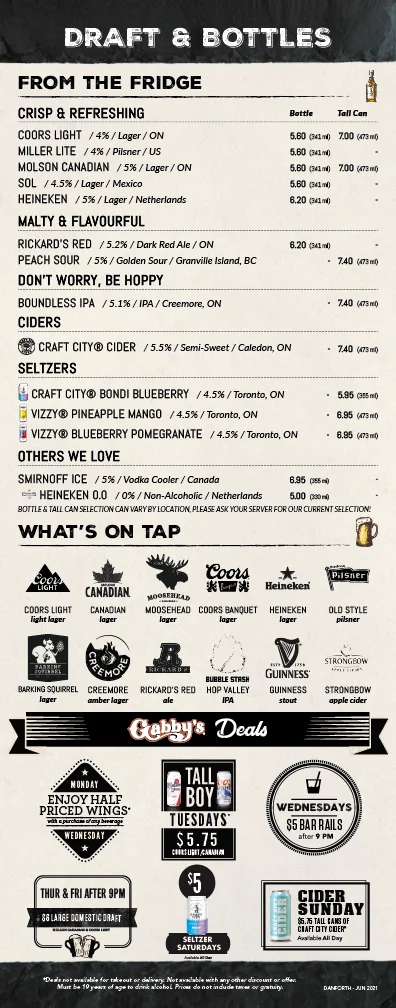 Menu, Gabby's