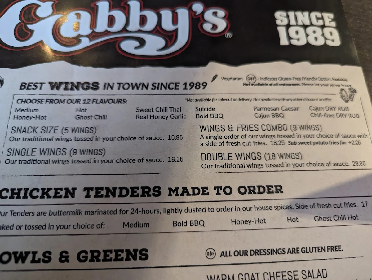 Menu, Gabby's