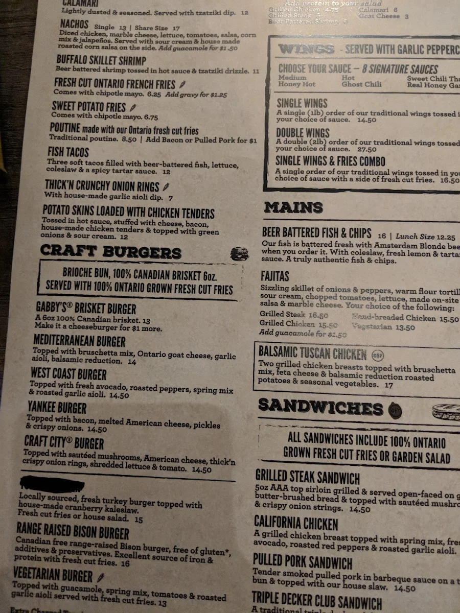 Menu, Gabby's