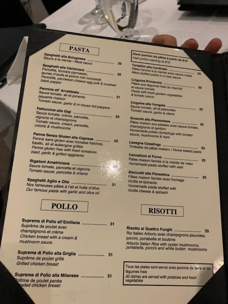 Menu, La Serenata Restaurant