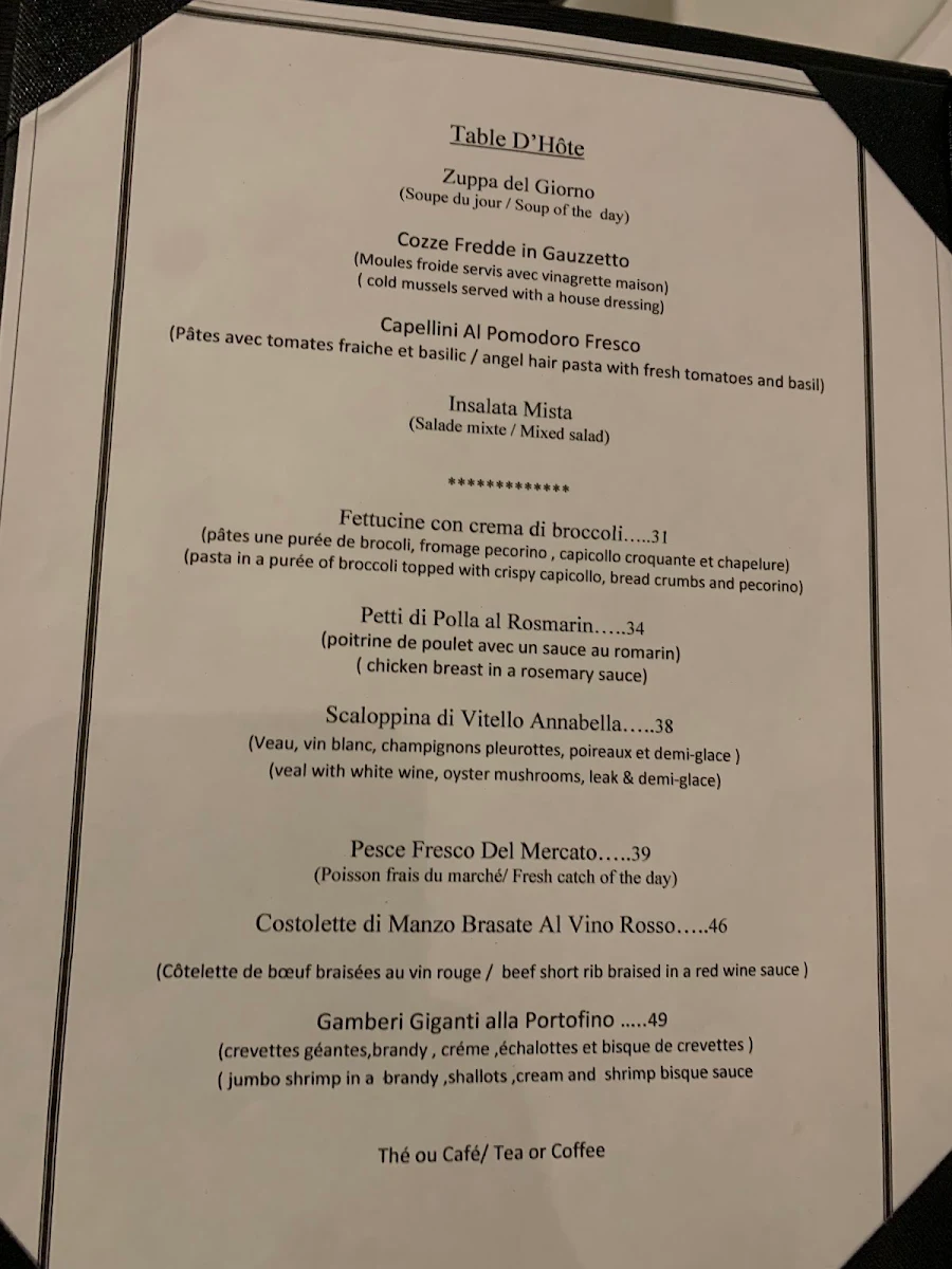 Menu, La Serenata Restaurant