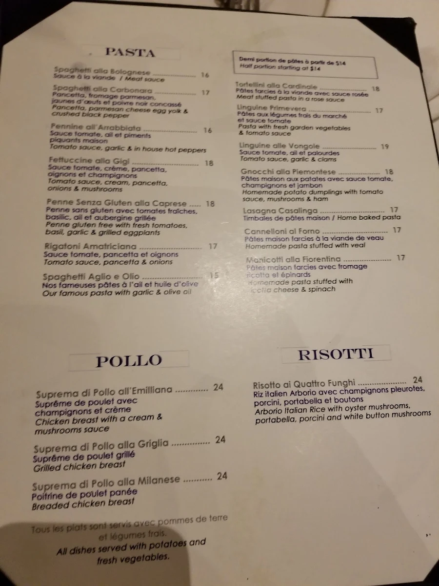 Menu, La Serenata Restaurant