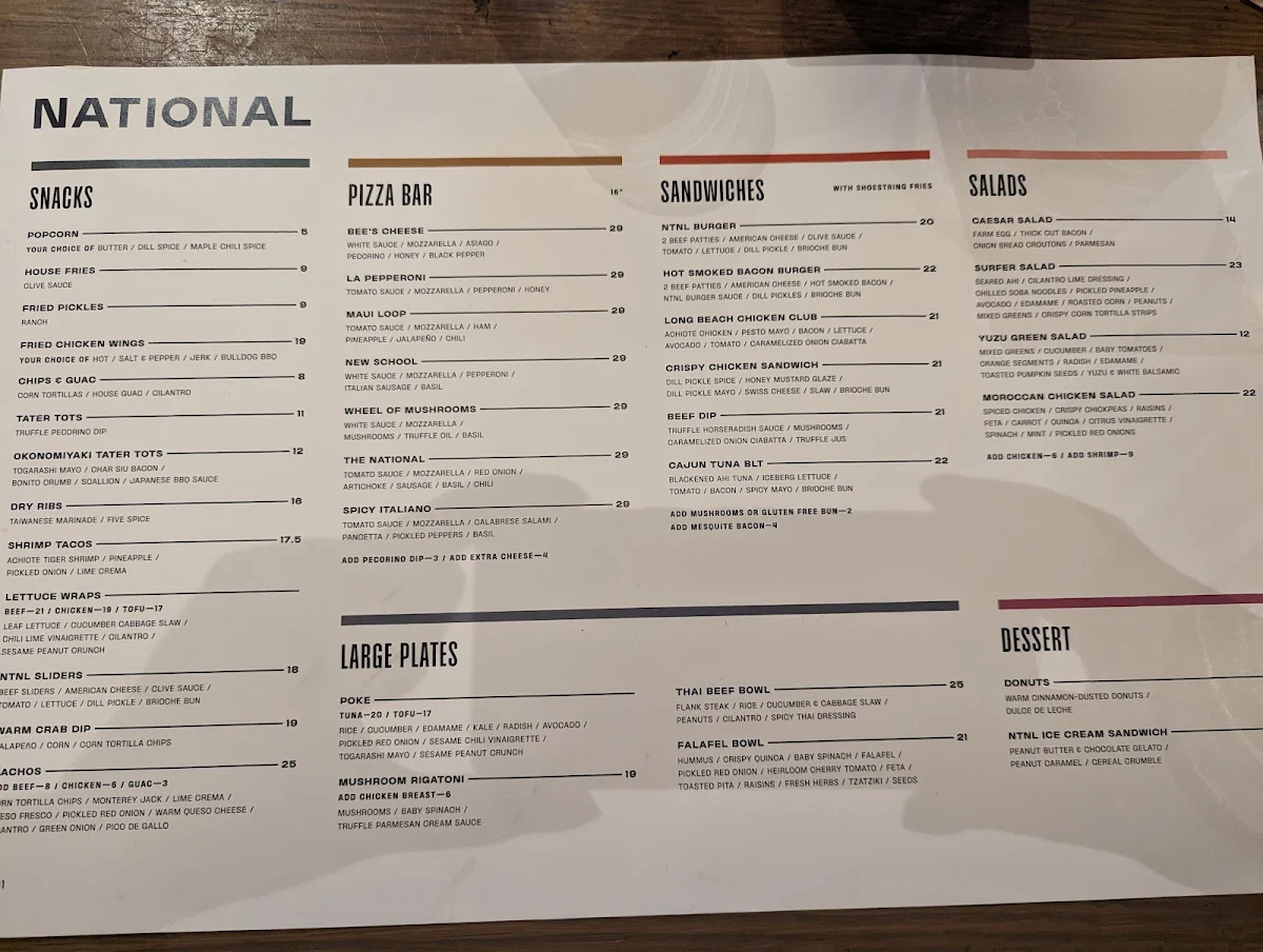 Menu, National Westhills