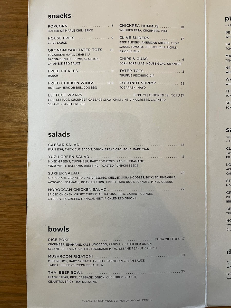 Menu, National Westhills