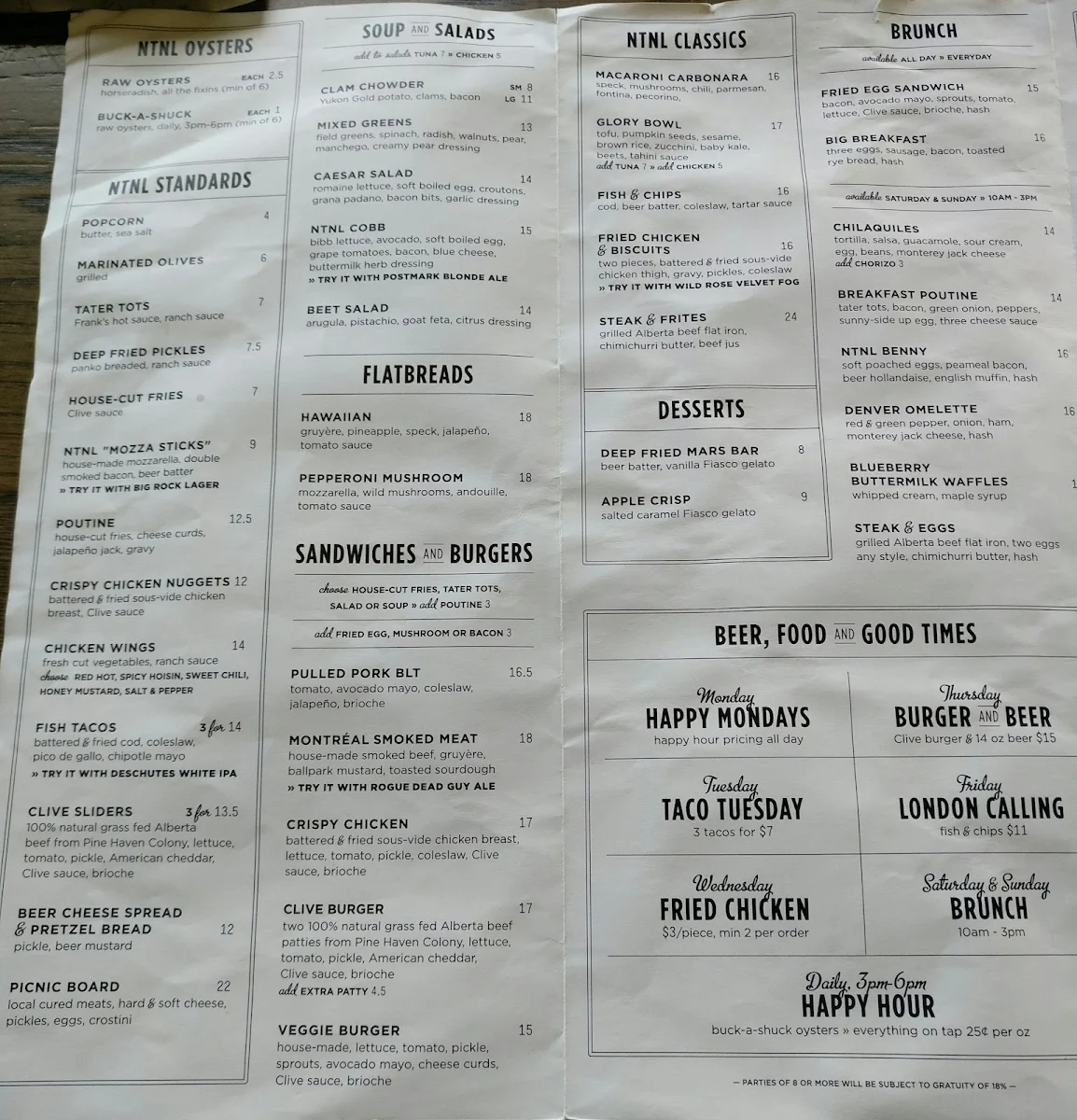 Menu, National Westhills