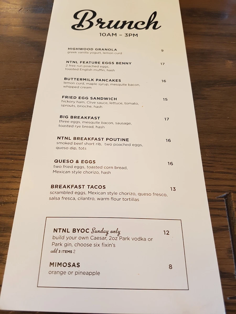Menu, National Westhills