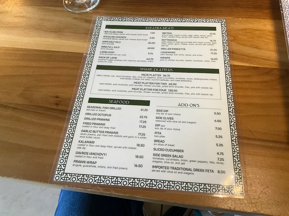 Menu, Nostos Taverna