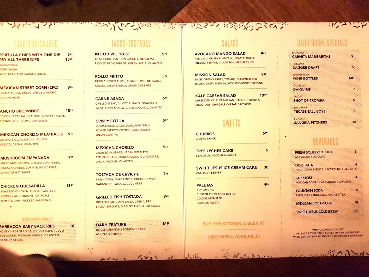 Menu, Good Fortune Bar