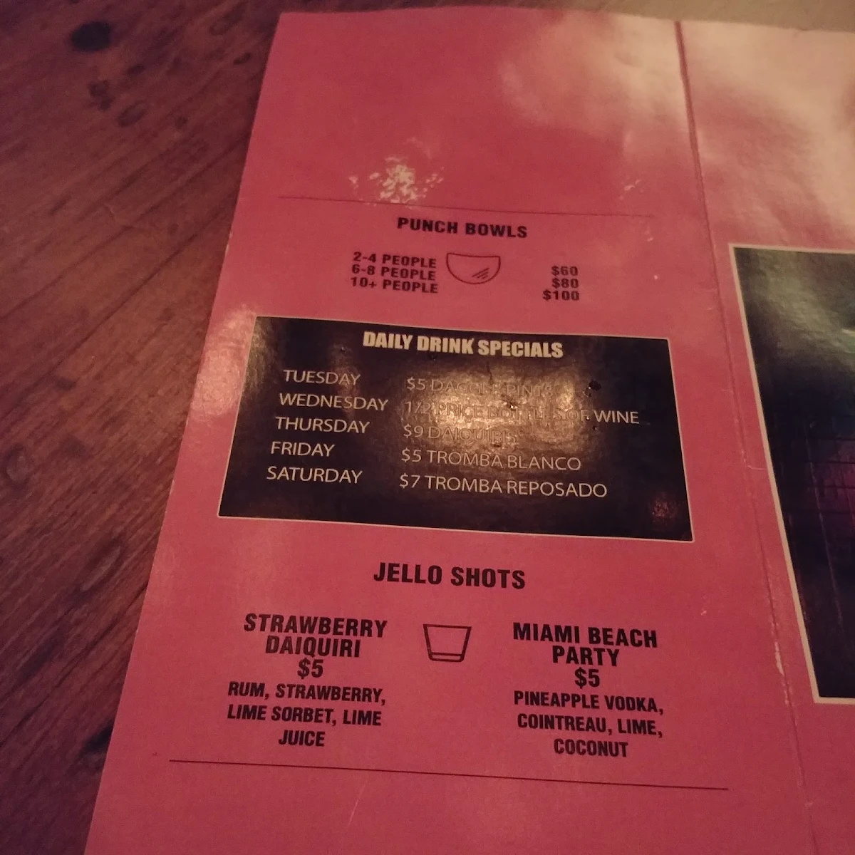Menu, Good Fortune Bar