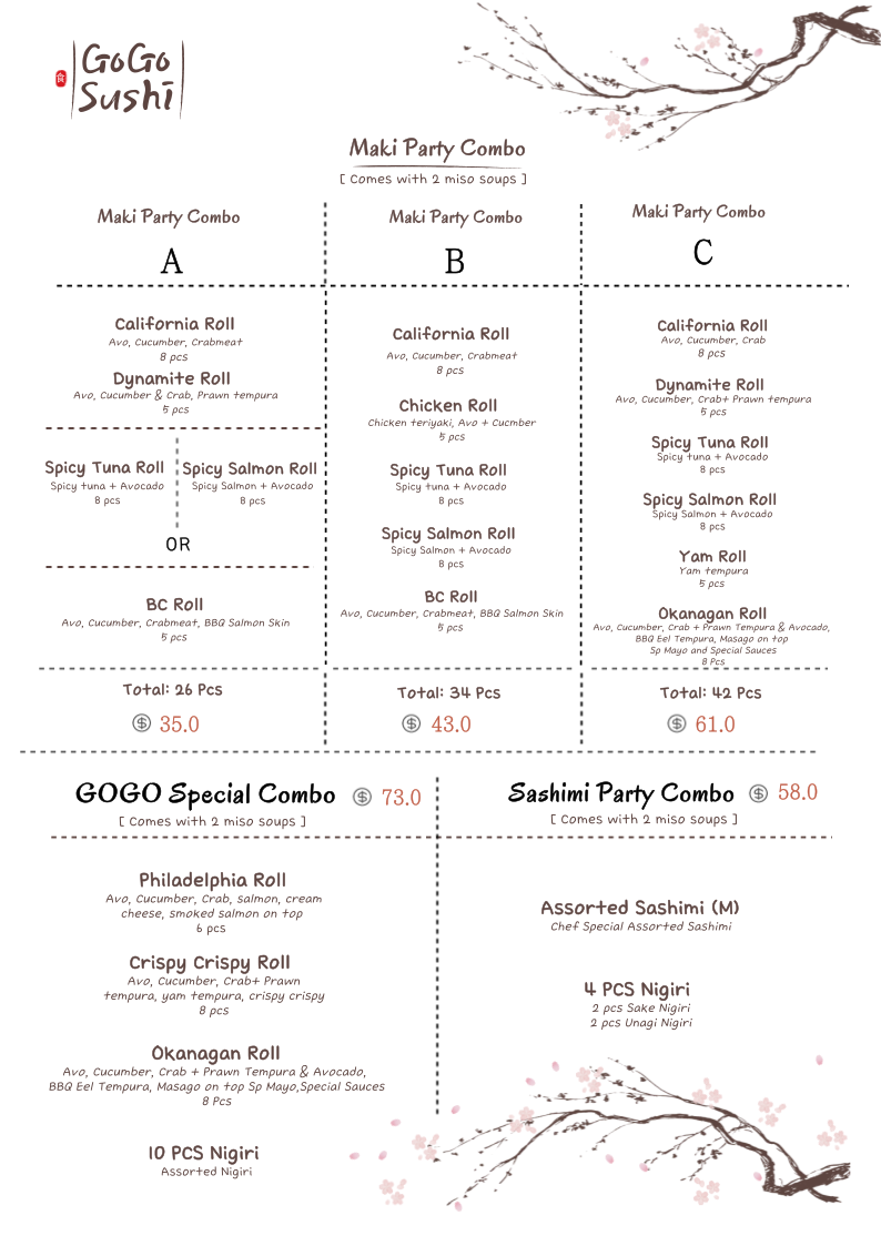 Menu, Turtle Bay GOGO Sushi