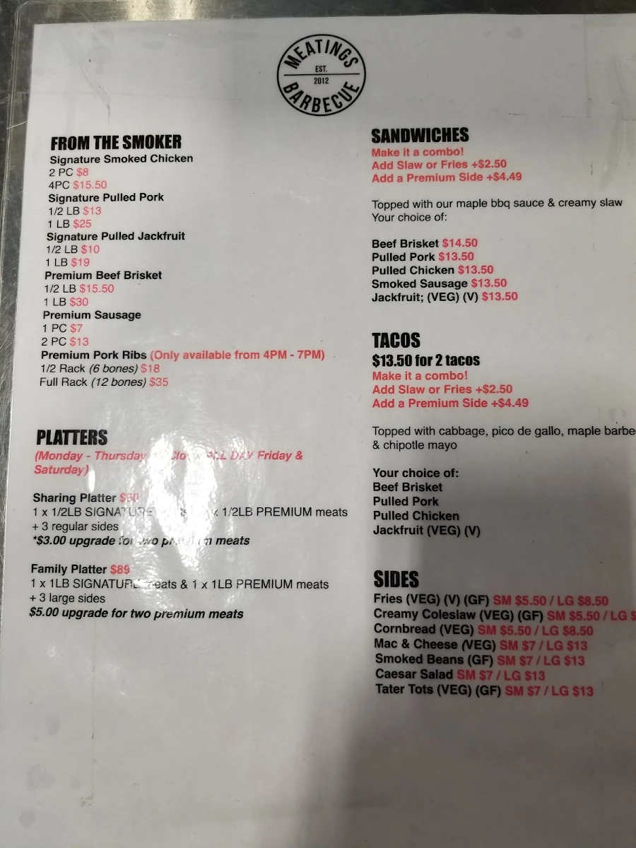 Menu, Meatings Barbecue