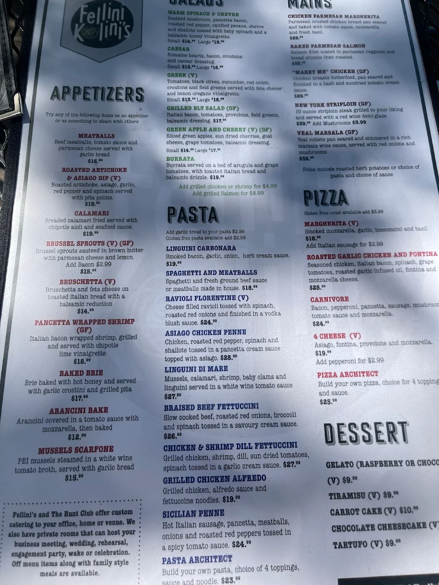 Menu, Runt Club Pub