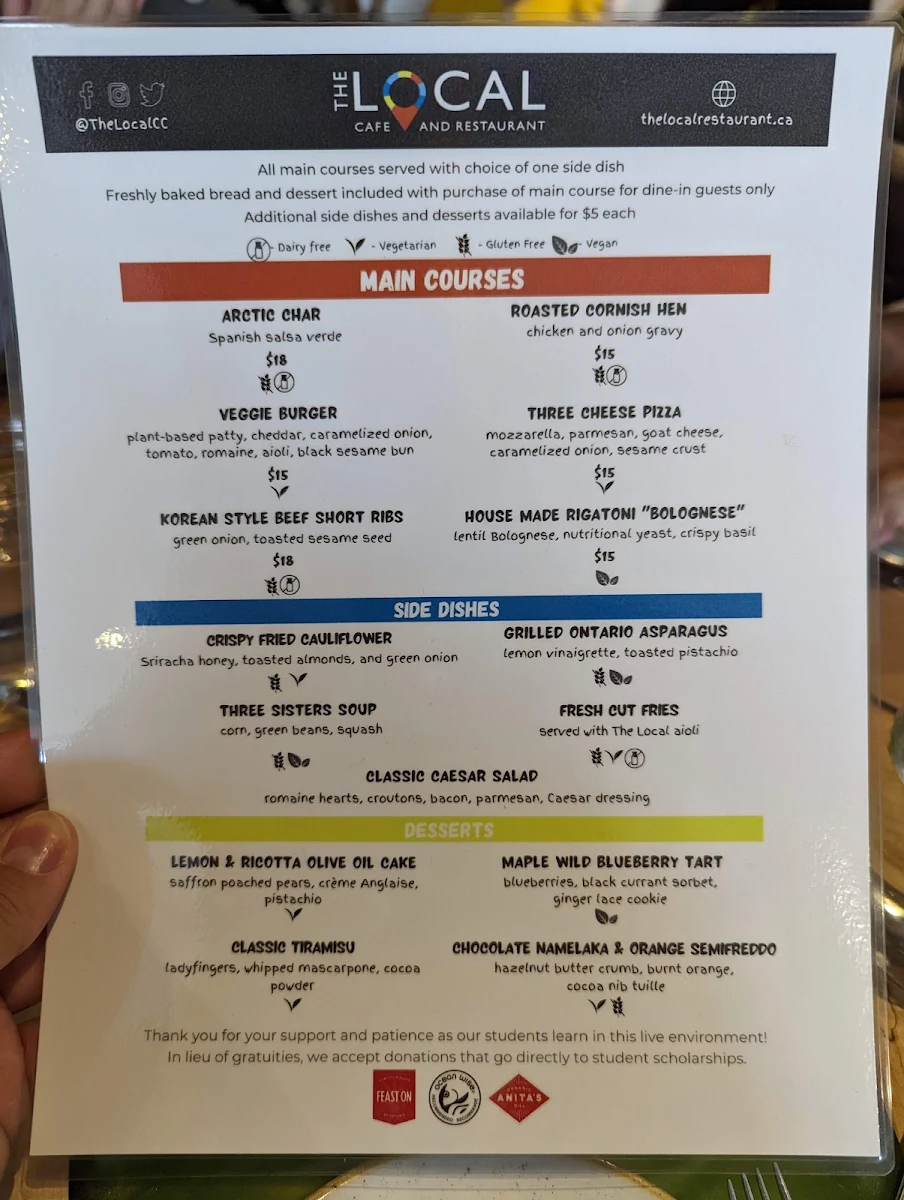 Menu, The Local Cafe and Restaurant
