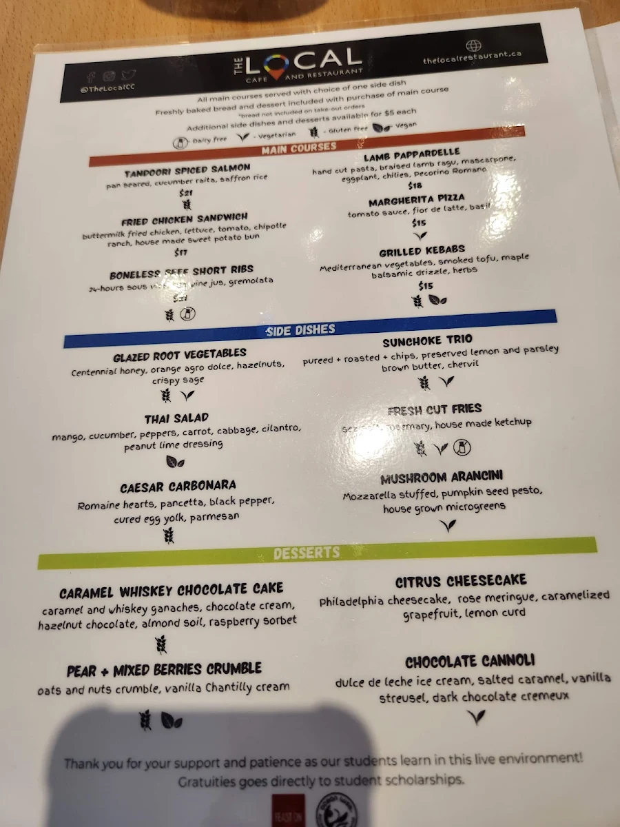 Menu, The Local Cafe and Restaurant