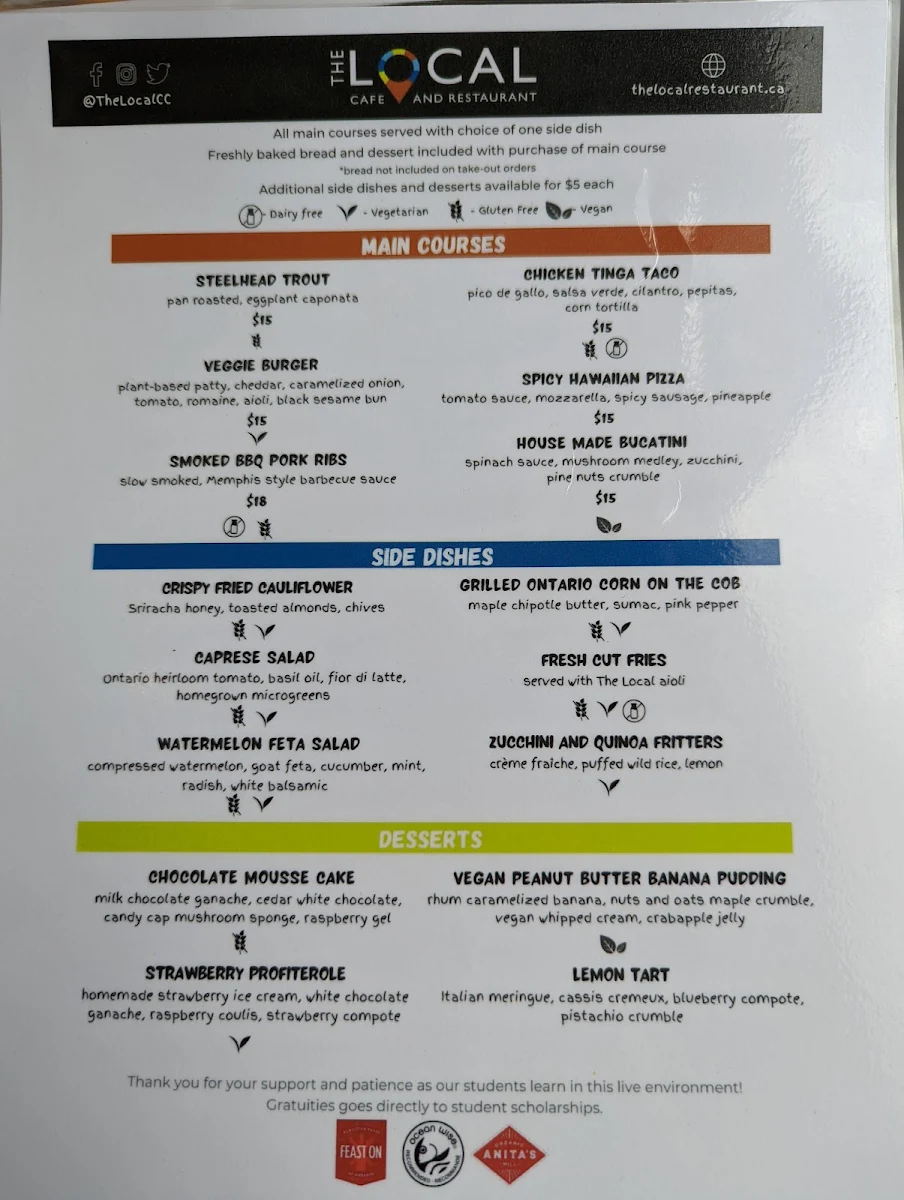 Menu, The Local Cafe and Restaurant