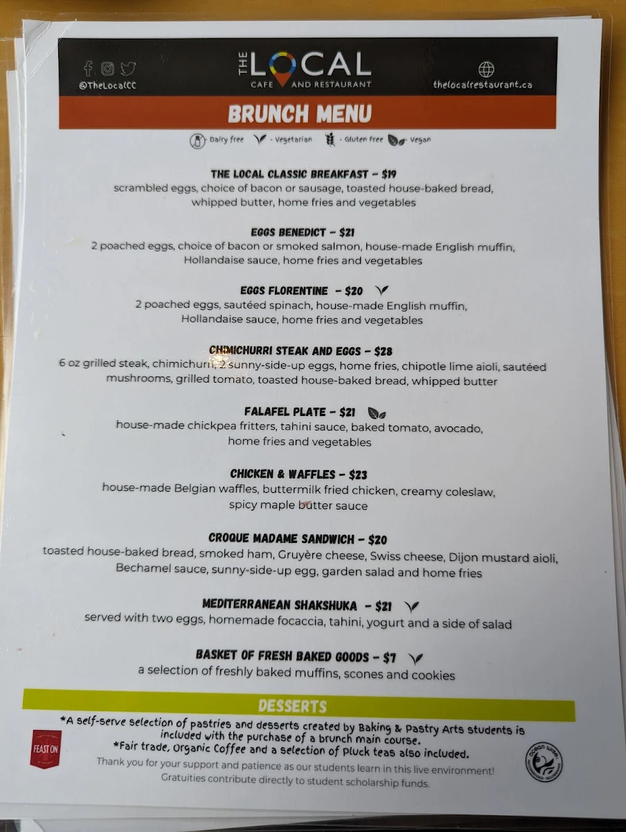 Menu, The Local Cafe and Restaurant