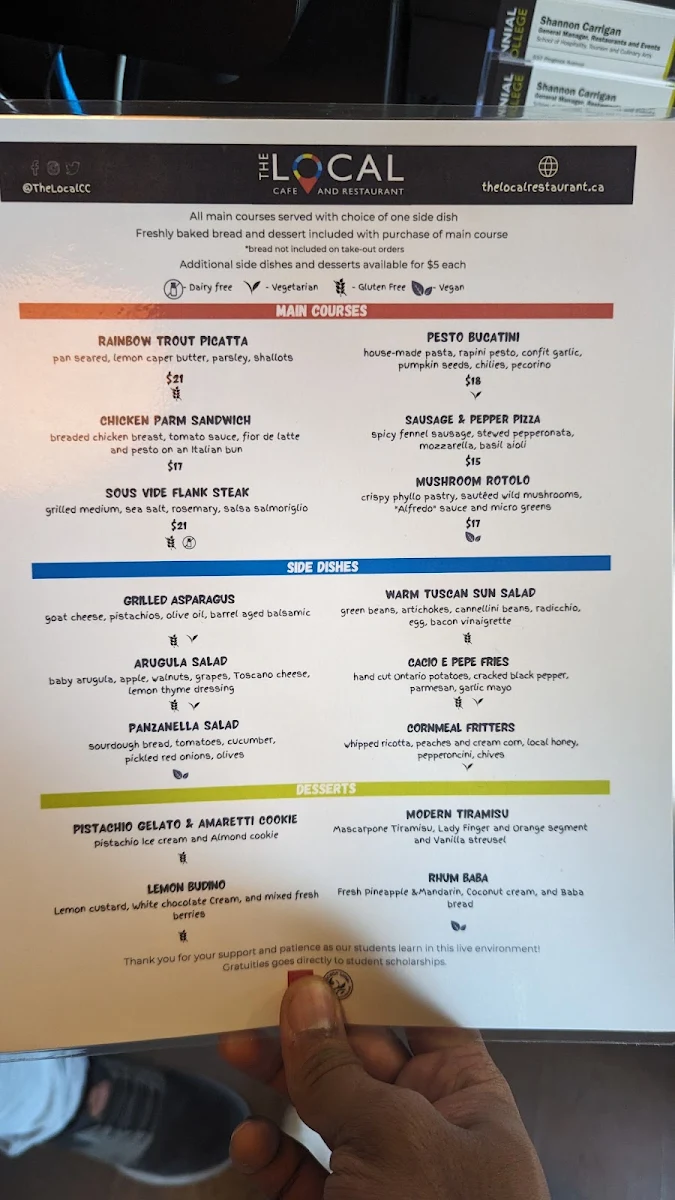 Menu, The Local Cafe and Restaurant