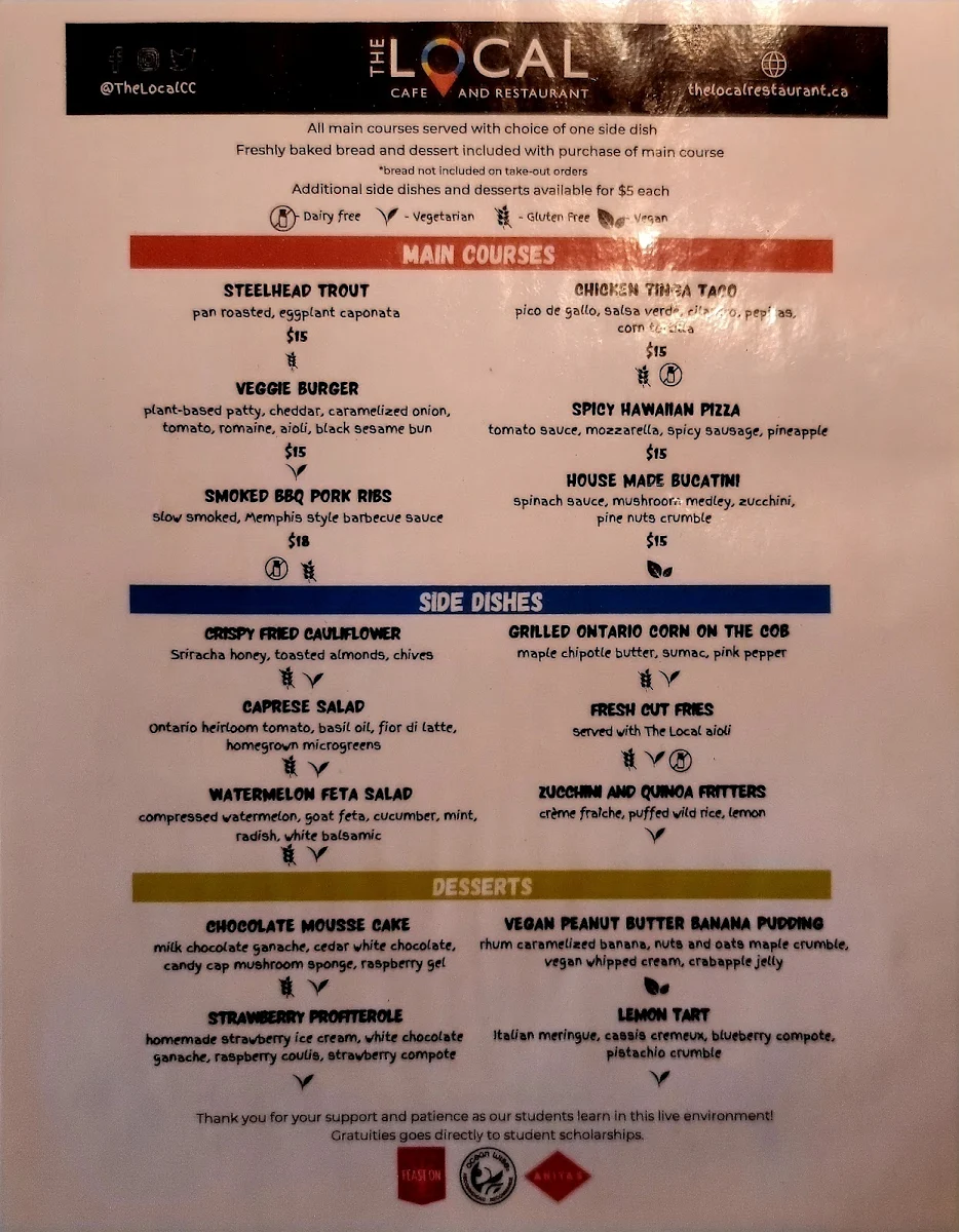 Menu, The Local Cafe and Restaurant