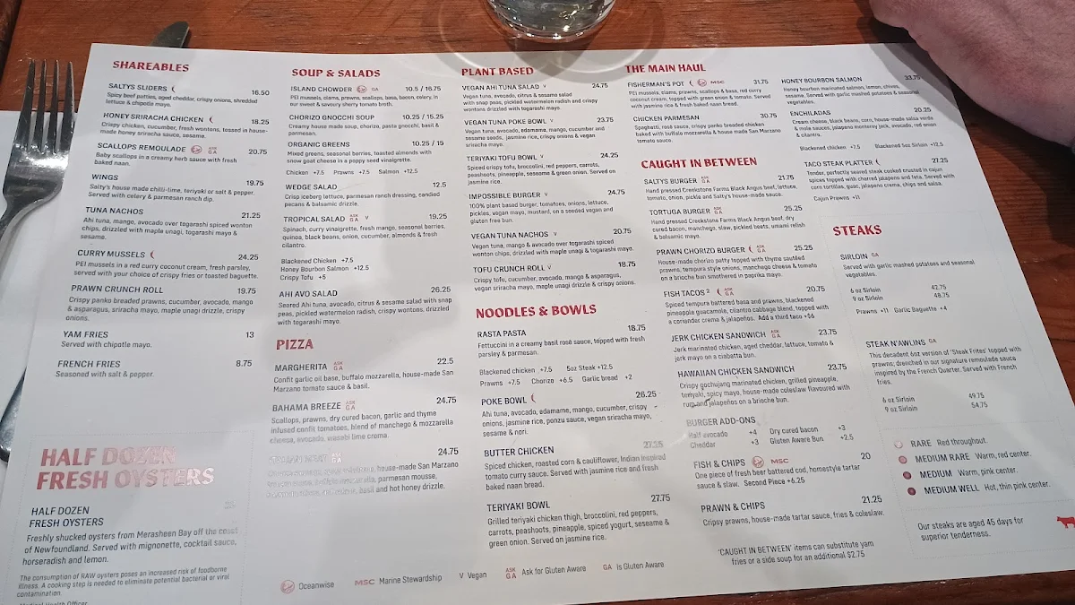 Menu, Salty's Beach House