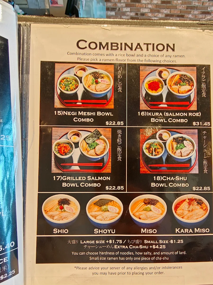 Menu, Hokkaido Ramen Santouka