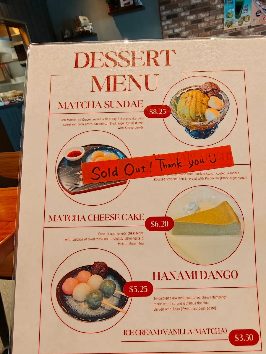 Menu, Hokkaido Ramen Santouka