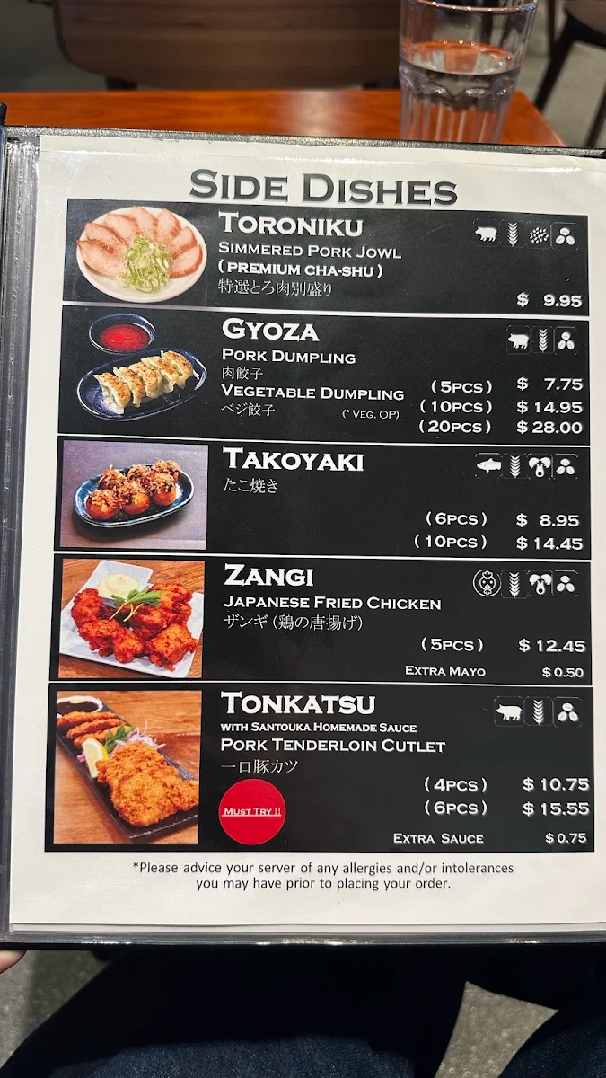 Menu, Hokkaido Ramen Santouka