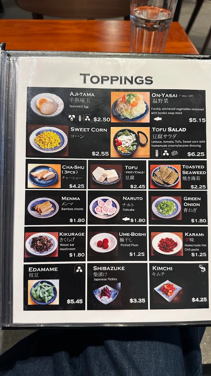 Menu, Hokkaido Ramen Santouka