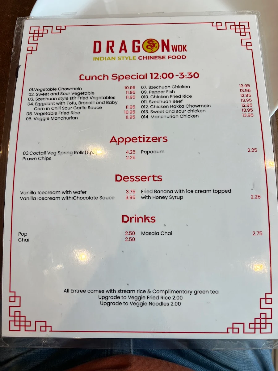 Menu, Dragon Wok | Indian-Style Chinese Cuisine