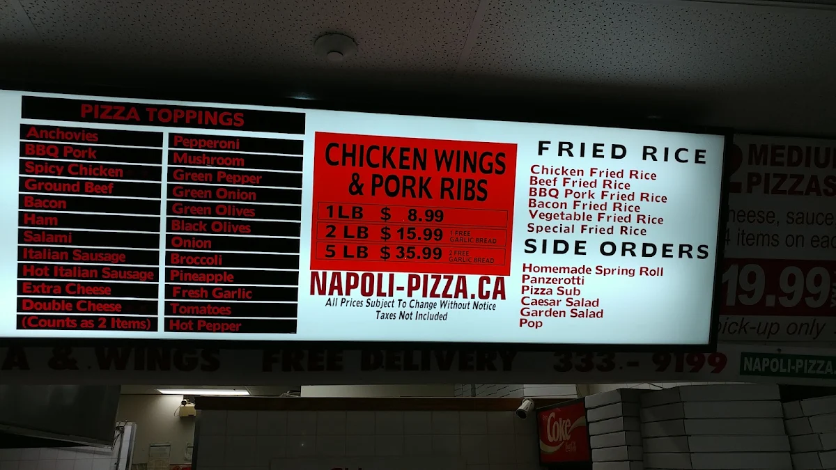 Menu, Napoli Pizza