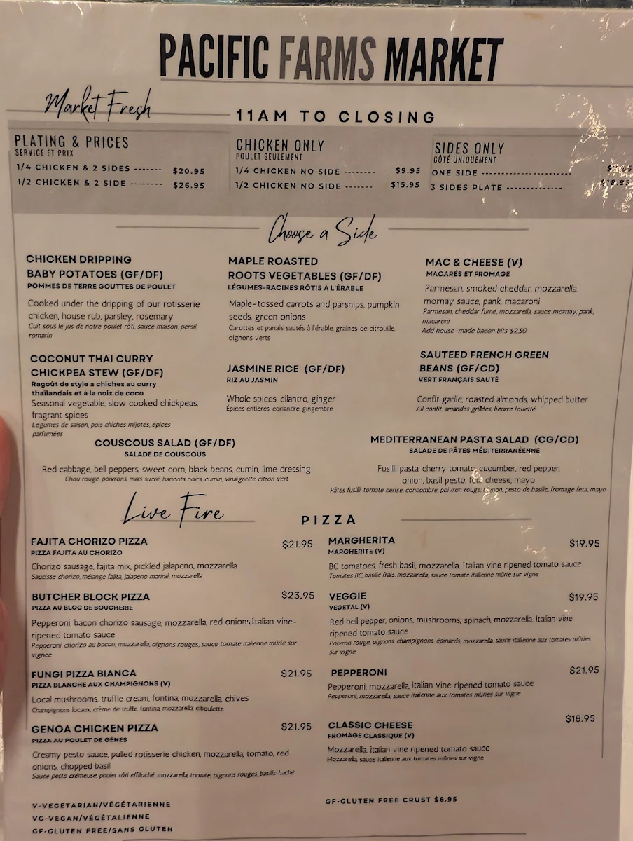 Menu, Pacific Farms Market