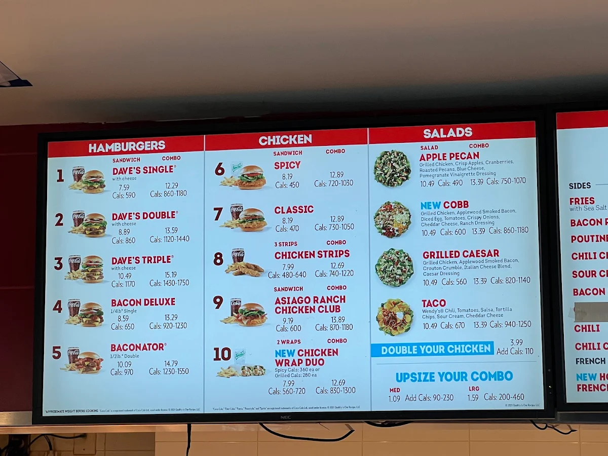 Menu, Wendy's