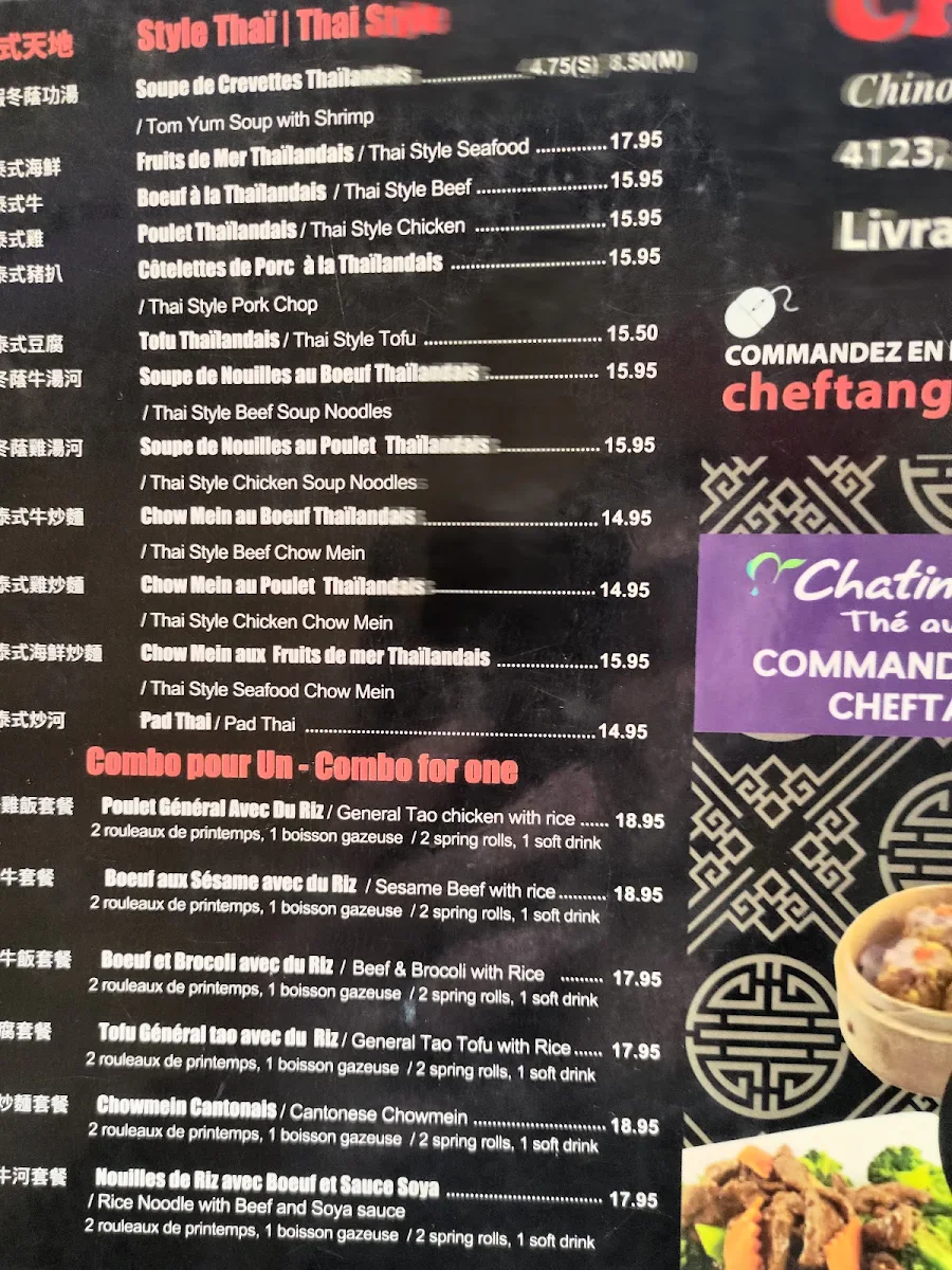 Menu, Chef Tang