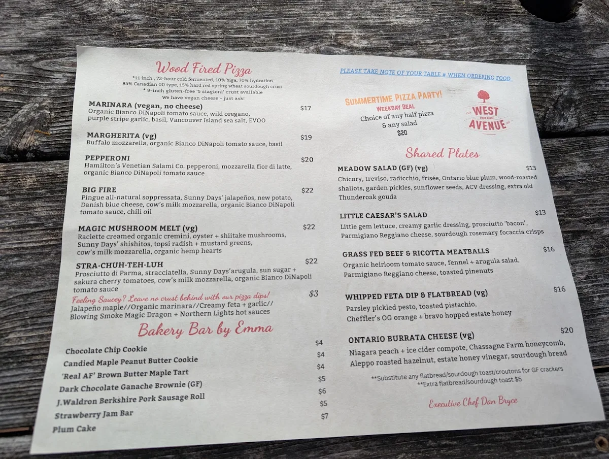 Menu, West Avenue Cider House