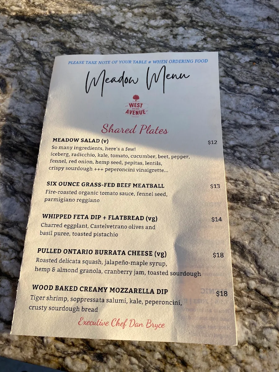 Menu, West Avenue Cider House